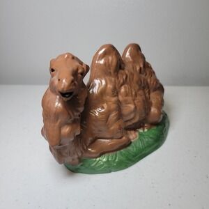 Atlantic Mold Vintage Ceramic Nativity Piece Kneeling Camel Brown Green 4x5